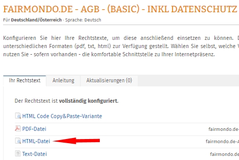 Fairmondo - verfügbare Textformate der AGB - Auswahl html