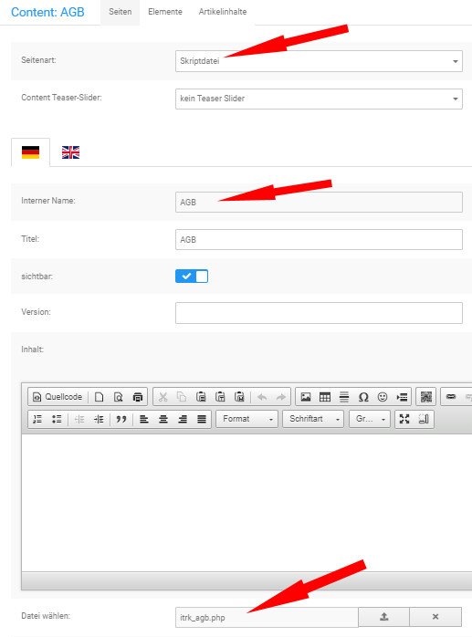 Gambi-Infoseite als Scriptdatei einstellen