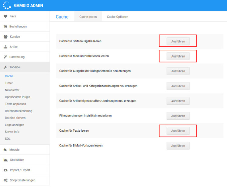 Gambio Modul Cache Leeren