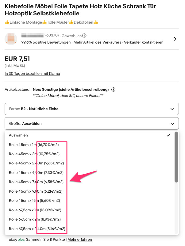 Grundpreis Variantenartikel Musterbeispiel