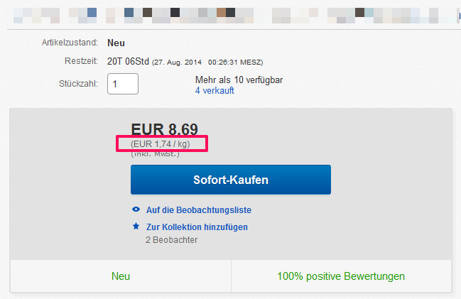 Grundpreis eBay