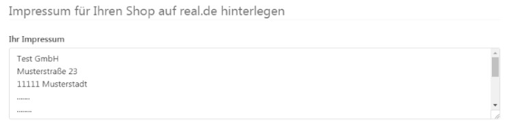 Impressum für real Shop hinterlegen