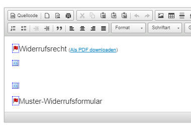 Inhaltsseite Widerrufsrecht und Muster-Widerrufsformular - nichts ändern