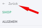 Jimdo Menüauswahl zurück