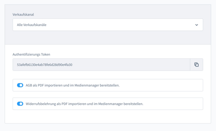 Konfigurations-Ansicht Shopware 6 AGB Schnittstelle Version 1.1.6