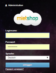 Login als mietshop.de Admin