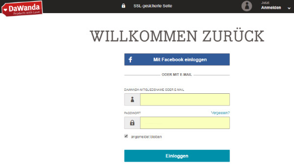 Login bei Dawanda