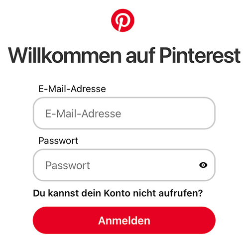 Login in den Pinterest Account