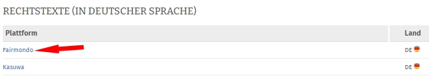 Mandantenportal - Ansicht der gebuchten Rechtstexte - Auswahl Fairmondo