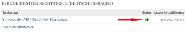 Mandantenportal - Statusanzeige Fairmondo AGB und Datenschutz o.k.