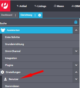 Plentymarkets - Auswahl Einstellungen - Benutzer