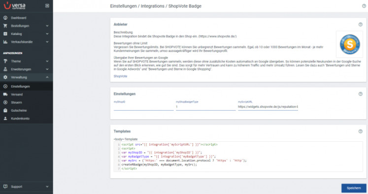 Plugin für ShopVote Badge bei VersaCommerce