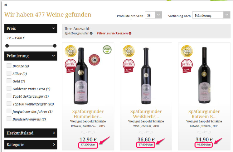 Positivbeispiel Wein Grundpreis