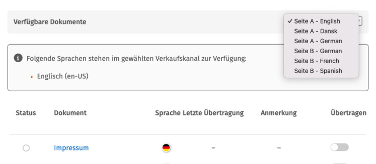 Rechtstext in anderer Sprache konfigurieren