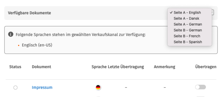 Rechtstext in anderer Sprache konfigurieren