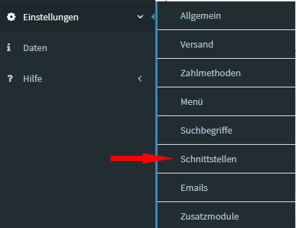 Serverspot - Auswahl Einstellungen - Schnittstellen