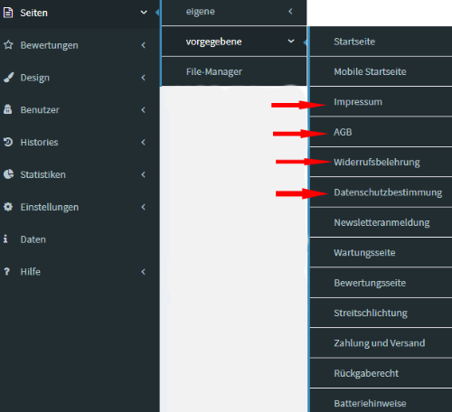 Serverspot - Rechtstexteseiten sind vorgegeben