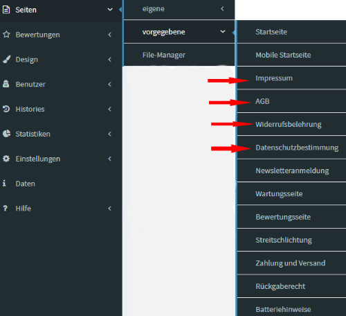 Serverspot - Rechtstexteseiten sind vorgegeben