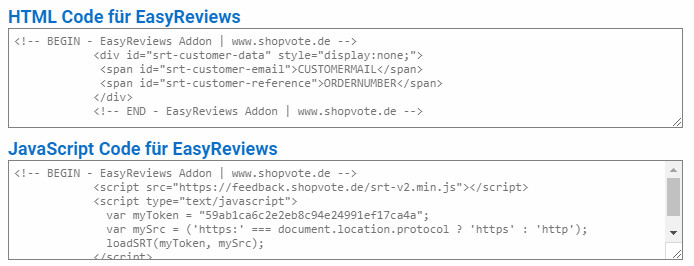 ShopVote Codes für EasyReviews