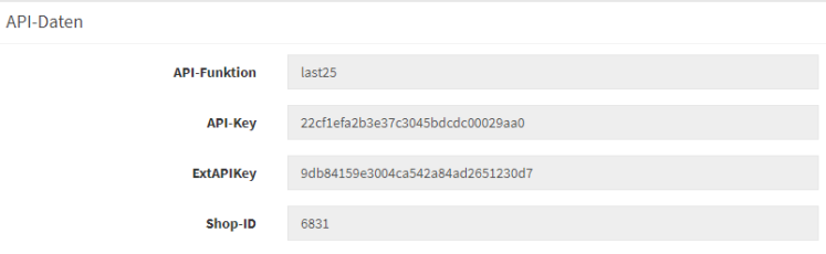 ShopVote Eingabereich für die API-Daten