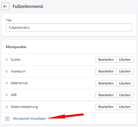 Shopify - Menüpunkt hinzufügen