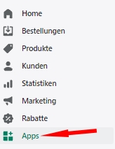 Shopify Navigation - Auswahl Apps