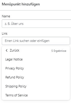 Shopify - Übersicht der möglichen Policies