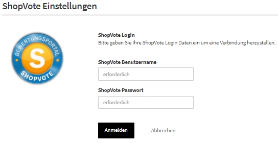 Shopvote Login im Azoo Backend