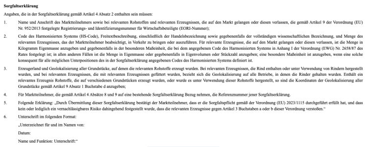Sorgfaltserklärung Entwaldung