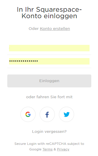 Squarespace Login f&uuml;r Seitenbetreiber