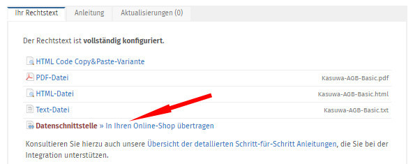Starten der Datenübertragung zu kasuwa
