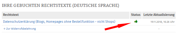 Status fertig konfigurierte Datenschutzerkl&auml;rung