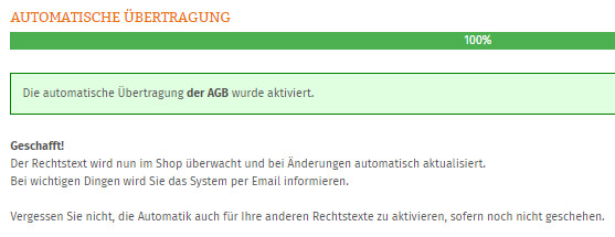 Status nach Einrichtung der kasuwa Schnitttstelle