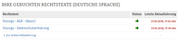 Statusanzeige bei fertig konfigurieren Discogs-Rechtstexten