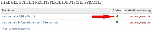 Statusanzeige bei fertig konfiguriertem Rechtstext