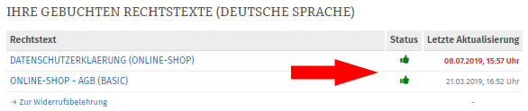 Statusanzeige für Prestashop nach vollständiger Konfiguration