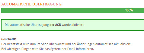 Statusanzeige nach erfolgreicher Einrichtung der Datenschnittstelle