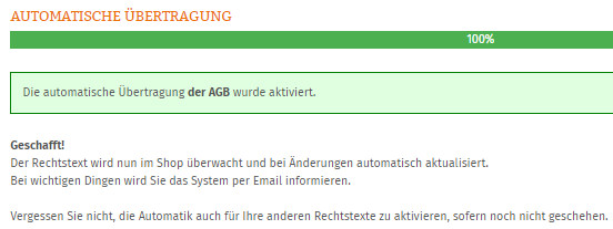 Statusmeldung nach dem Starten der Aktualisierungs-Automatik