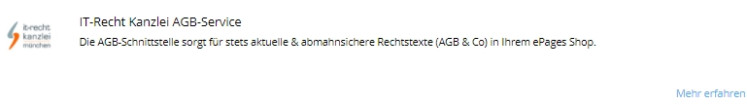 Strato Shop - Ansicht AGB Plugin der IT-Recht Kanzlei