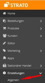 Strato Shop - Auswahl Einstellungen - Allgemein