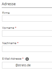 Strato Webshop - Eingabe Emailadresse