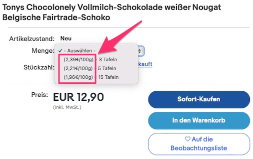 Variantenartikel eBay 2