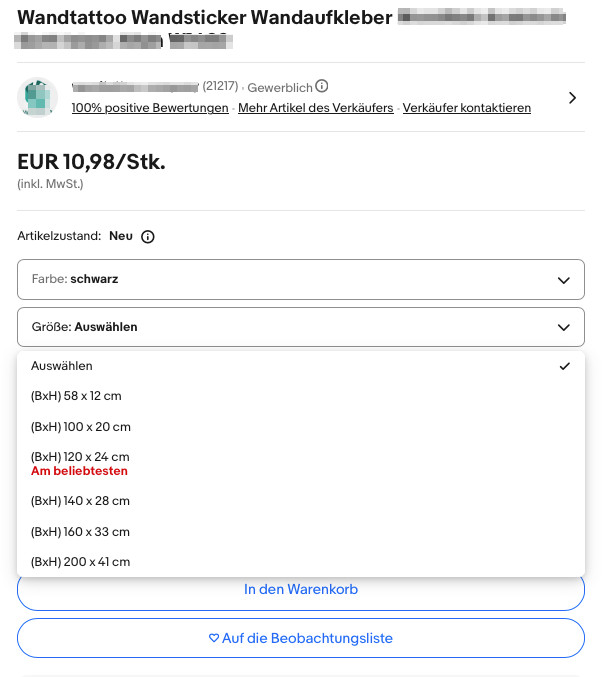 Wandtatto Grundpreis