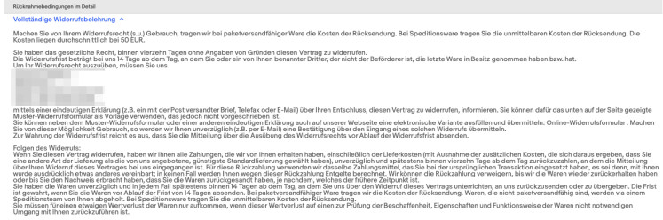 Widerrufsbelehrung auf eBay