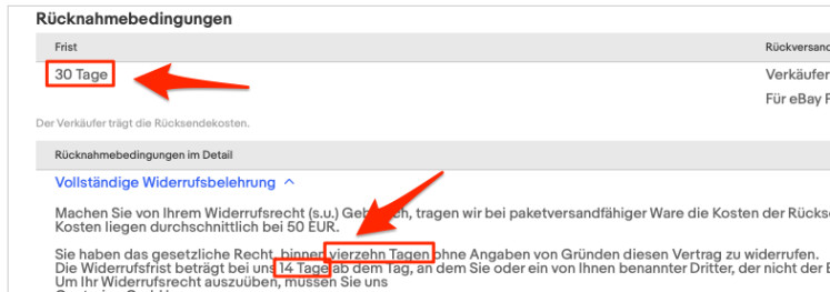 Widerspruch Widerrufsfrist eBay