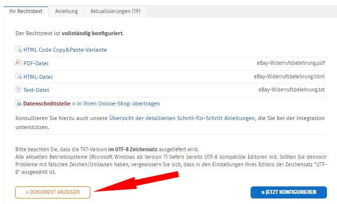 Widerufsbelehrung für ebay anzeigen