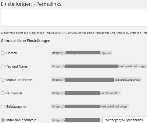 Wordpress- Einstellung der Permalinks