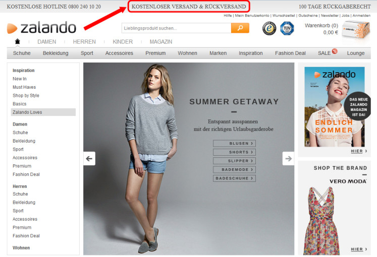 Zalando Startseite