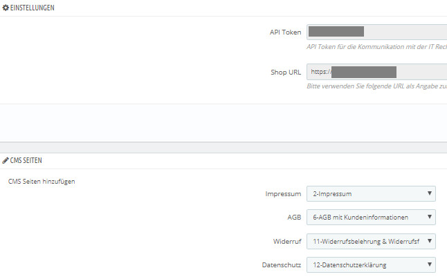 Zuweisung der CMS Seiten f&uuml;r die Schnittstelle