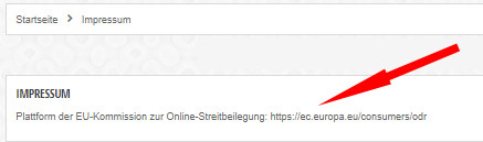 klickbarer, aber nicht als klickbar erkennbarer Link im Impressum eines Cosmoshops